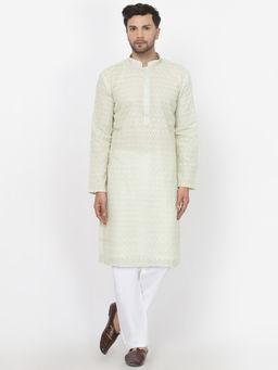 Mohanlal Sons - Men Sea Green Georgette Embroidered Kurta