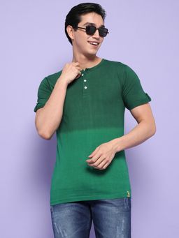Campus Sutra - Ombre Men Henley Neck Stylish New Trends Casual T-Shirts - Green