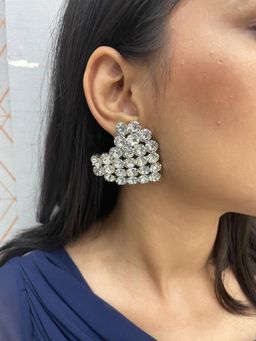 ISHKAARA - White Rhodium-Plated Crystal Studded Heart Shaped Drop Earrings