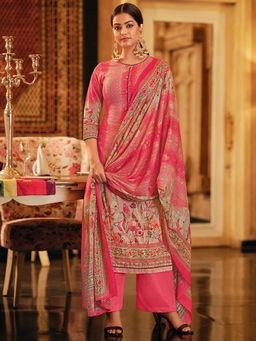 Stylee LIFESTYLE - Pink Cotton Digital Printed Dress Material (Set of 3)