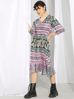 KOTTY - Women Polyester Printed Fit and Flared Multicolor Dress