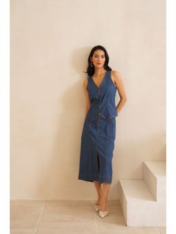 MIDORI BY SGV - Women Cotton Halter Midi Dress - Blue