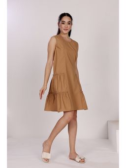 MIDORI BY SGV - Women Tan Sleeveless Cotton Short Dress - Brown
