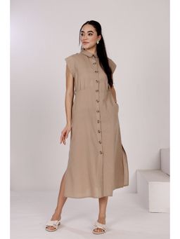 MIDORI BY SGV - Women Linen Button-Down Mid-Length Dress with Belt