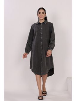 MIDORI BY SGV - Women Black Acid Washed Button-down Shirt Dress With Belt