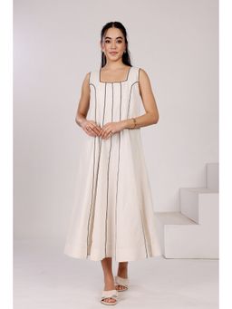 MIDORI BY SGV - Women Off White Linen Panel Dress - Beige