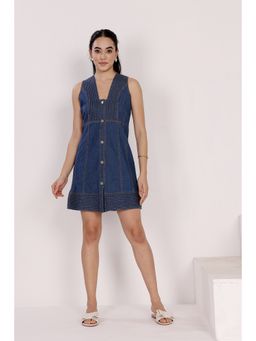 MIDORI BY SGV - Women Denim Button-Down Short Dress - Blue