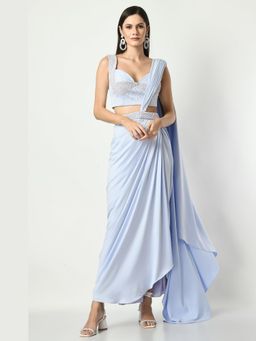 Sunanta Madaan - Gordes Pre Draped Indo Western Saree With Hand Embroidered Stitched Blouse