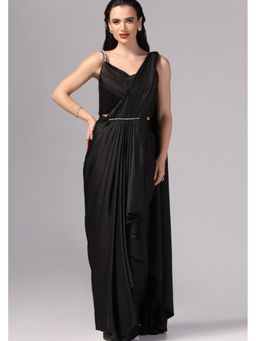 Sunanta Madaan - Black Indo Western Saree with Stitched Blouse