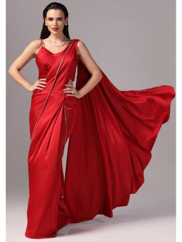 Sunanta Madaan - Red Indo Western Saree with Stitched Blouse