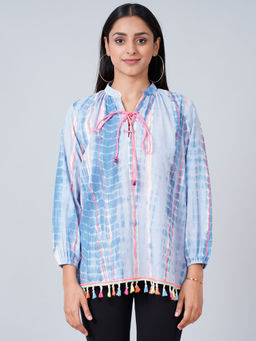 First Resort by Ramola Bachchan - Blue Tie-dye Blouson Top
