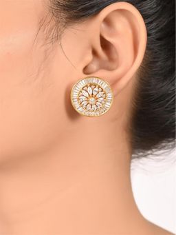 Ratnavali Jewels - American Diamond CZ Gold Plated White Round Stud Earrings