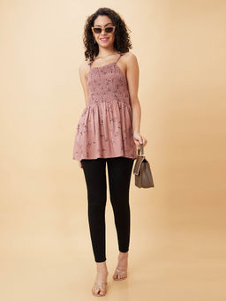 Globus - Women Nude Printed Strappy A-Line Tunic