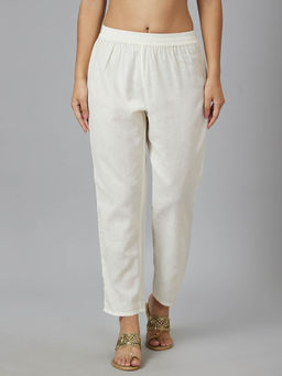 Globus - Women White Mid-Rise Elasticated Waist Straight Ethnic Trousers