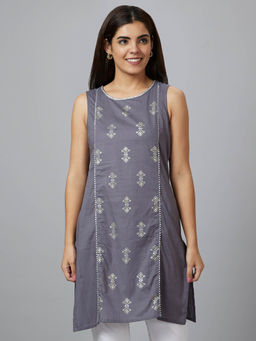 Globus - Women Grey Printed Round Neck Sleeveless Tunic