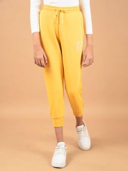 CRIMSOUNE CLUB - Girls Mustard Floral Print Regular Length Joggers