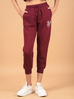 CRIMSOUNE CLUB - Girls Wine Floral Print Regular Length Joggers