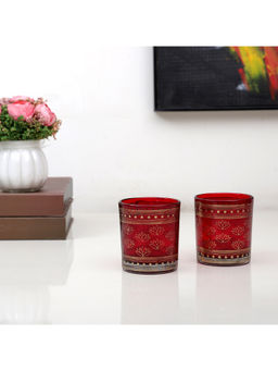 HomeTown - Nyra Glass Votives In Red (Set of 2)