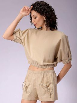 Freehand - Women Khaki Regular Fit Solid Co-Ord (Set of 2)