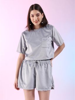 Freehand - Women Grey Regular Fit Solid Round Neck Top with Shorts Co-Ord (Set of 2)