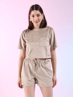 Freehand - Women Brown Regular Fit Solid Round Neck Co-Ord (Set of 2)