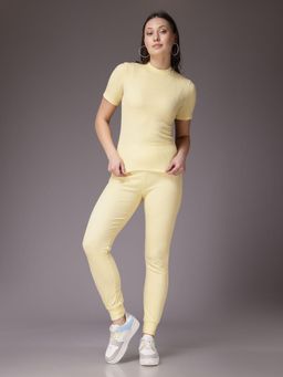 Freehand - Women Yellow Fitted Solid Top with Leggings Co-Ord (Set of 2)