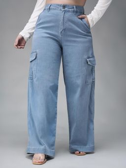 Miss Chase - A+ Curve Collection Plus Size Blue Wide Leg High Rise Denim Jeans