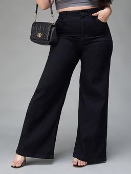 Miss Chase - A+ Curve Collection Plus Size Black Wide Leg High Rise Denim Jeans