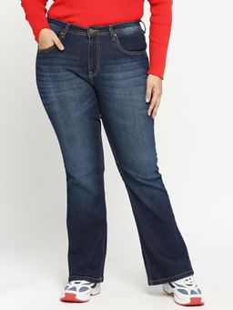 Turning Blue - Women Navy Blue Boot Cut High Rise Jeans