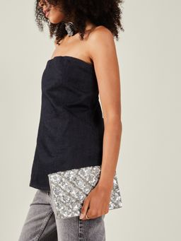 Accessorize London - Women's Silver Tianna Metallic Embellished Clutch