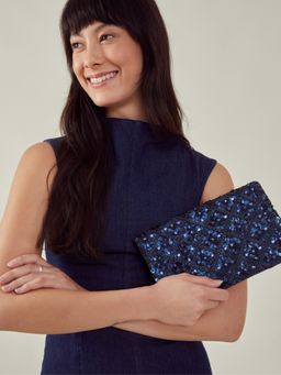 Accessorize London - Women's Blue Tianna Metallic Embellished Clutch
