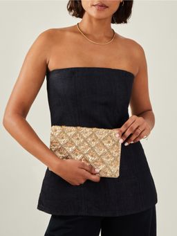 Accessorize London - Women's Gold Tianna Metallic Embellished Clutch