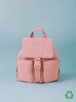 Accessorize London - Women's Pink Recycled Polyester Floral Quilted Backpack