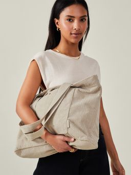 Accessorize London - Women's Cream Corduroy Shopper Tote Bag