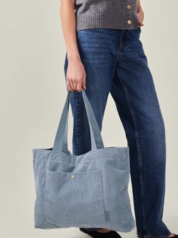 Accessorize London - Women's Blue Corduroy Shopper Tote Bag