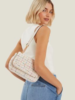 Accessorize London - Women's Cream Boucle Shoulder Bag