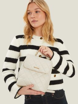 Accessorize London - Women's Cream Small Quilted Faux Leather Backpack (S)
