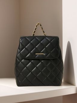 Accessorize London - Women's Black Small Quilted Faux Leather Backpack (S)