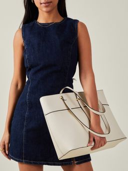 Accessorize London - Women's Cream Large Faux Leather Tote Bag (L)