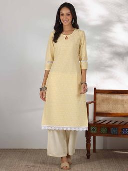 Libas - Yellow Floral Printed Straight Kurta with Pocket