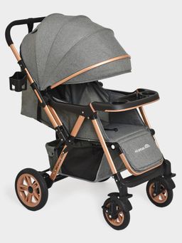 Mi Arcus - Grey Baby Stroller with Feeding Tray, Cup Holder & Large Storage Basket