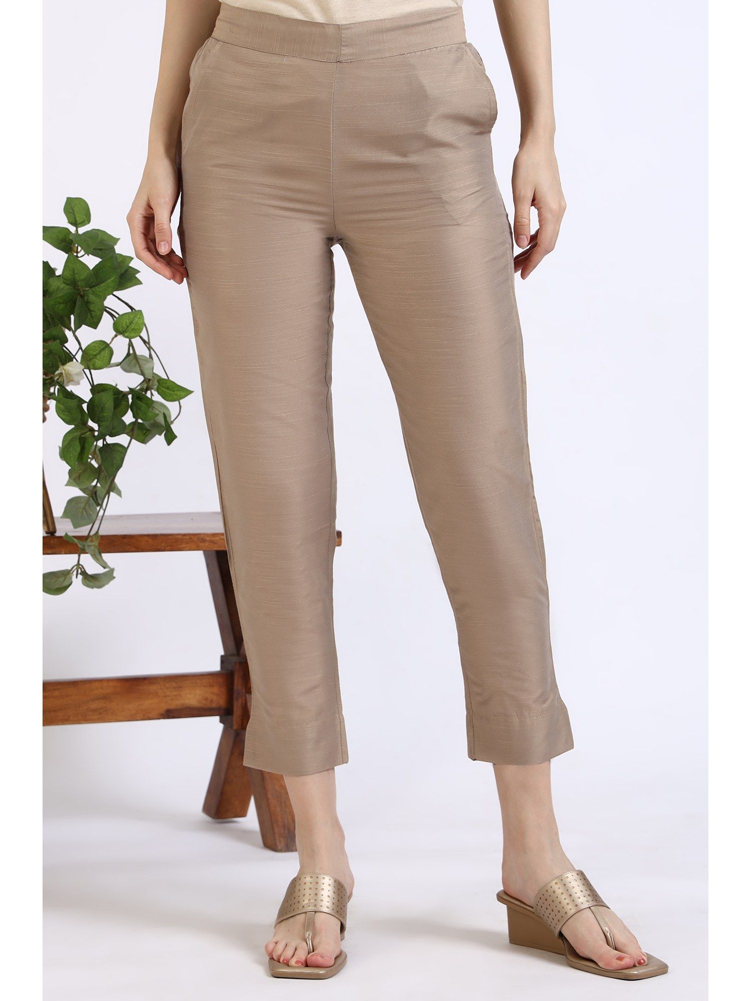 elleven Women Dark Brown Solid Yarn Dyed Pant-picture-40