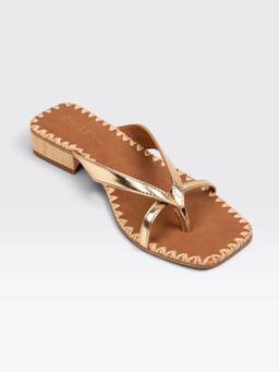 CHLLEN - Women Tan Metallic Toe Post Low Flats