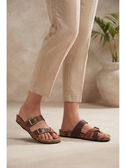 LAZERA SHOES - Women Sandals Brown Buckle Strap Cork Sole