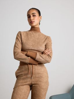 Muvazo - Brown Terra Tide Print Crop Top