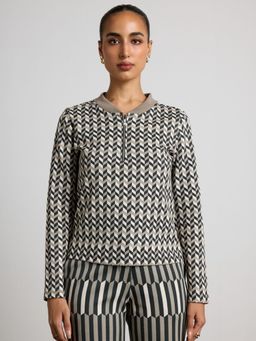 Muvazo - Black Artful Geo Zip 'up Top