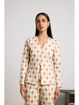 Muvazo - Beige Skew Line Zip 'up Top