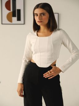 Muvazo - White Panelled Crop Top