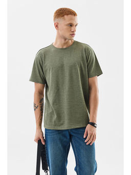 Snitch - Mens Olive Textured Half Sleeves Casual T-shirt