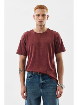 Snitch - Mens Maroon Textured Half Sleeves Casual T-shirt